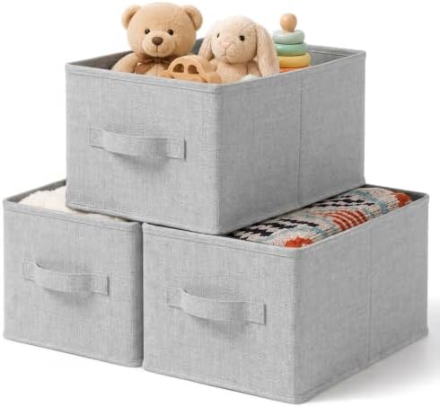 3-Pack Closet Storage Bins, Foldable Fabric Storage Baskets by LaySpace-YourRoomOrganizer