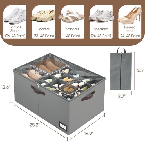 OIAHOMY 2 Pack Shoe Organizer for Closet, Large Foldable Shoe Storage Bins - Image 3