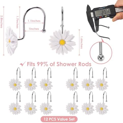 Flower Shower Curtain Hooks, 12 Pack Rustproof Stainless Steel Decorative - Image 3