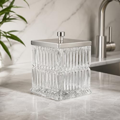 Vince Camuto Home Glass Cotton Jar Holder – Nickel Lid, Elegant Bathroom by Unknown