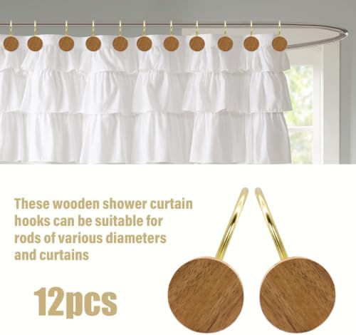 Shower Curtain Hooks, Wood Decorative Shower Curtain Rings, Modern Round Log - Image 4