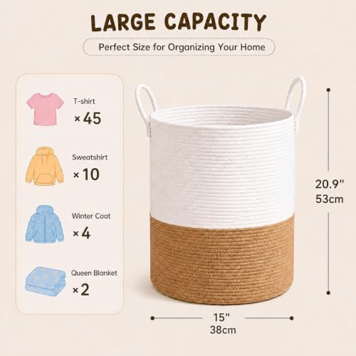 Baby Laundry Basket, Cotton Rope Nursery Hamper - Image 2