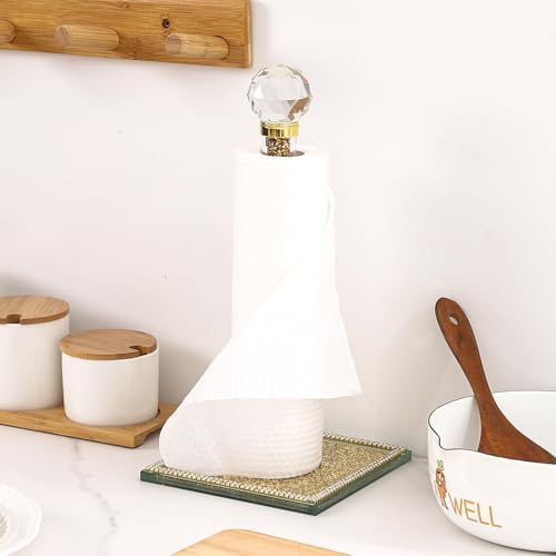 Gold Crystal Standing Paper Towel Roll Holder Countertop Weighted Rack - Image 6