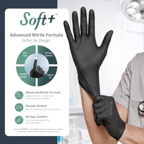 BEASTEK Black Nitrile Exam Gloves, 4 Mil, Powder-Free Food Prep Disposable - Image 3