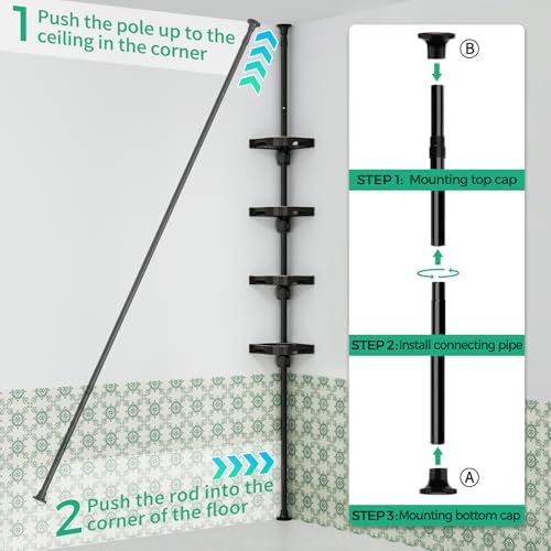 shuang qing 4-Tier Corner Shower Caddy Tension Pole Organizer - Image 6