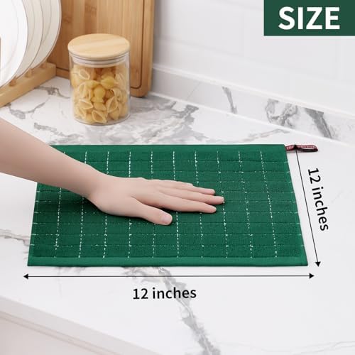 Homaxy 100% Cotton Terry Kitchen Dish Cloths, 7 Pack, Dark Green - Image 2
