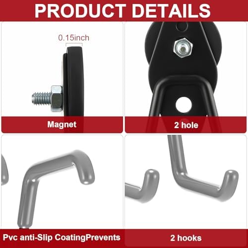 Landhoow 6 Pcs Large Magnetic Hooks Heavy Duty Garage Magnet Hooks Strong - Image 3