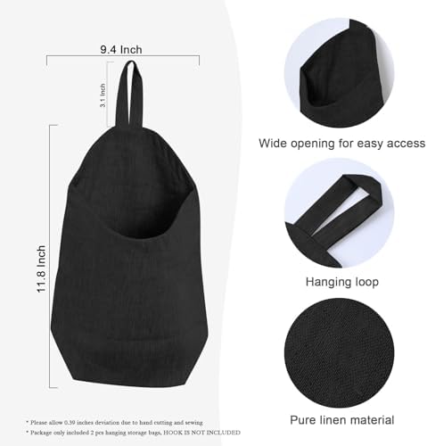 100% Linen Hanging Storage Bags Baskets 2 Pcs, Small Wall Storage Bag - Image 2