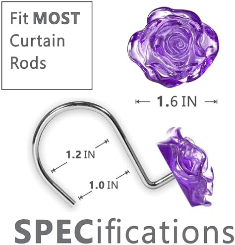 Purple Rose Shower Curtain Hooks: Cute Flower Bathroom Curtain Rings12Pcs - Image 5