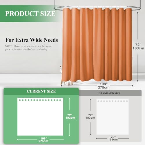 Dynamene Extra Wide Waffle Shower Curtain 256GSM Fabric 108x72 Burnt Orange - Image 2