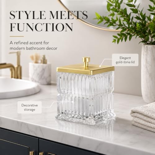 Vince Camuto Home Glass Cotton Jar Holder – Matte Gold Lid, Elegant Bathroom - Image 2