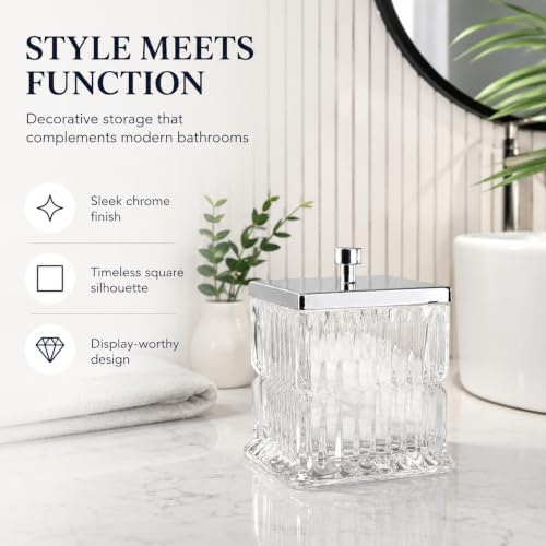 Vince Camuto Home Glass Cotton Jar Holder – Silver Lid, Elegant Bathroom - Image 3