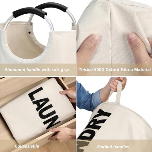Maxsilan 125L X-Large Laundry Basket Bag, Collapsible Tall Hamper - Image 6