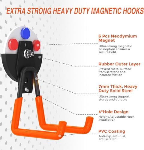 8 Pack Heavy Duty Storage Magnetic Utility Hooks Large Garage Strong Extra - Image 2