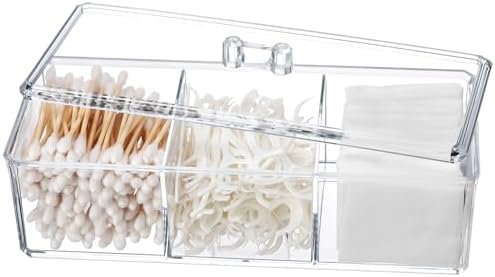 Qtip Holder Transparent 3 Compartments Cotton Ball and Swab Holder Organizer by Sohalejr