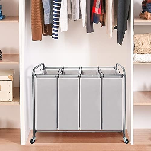 STO STO Laundry Sorter 4 Section, 4 Bag Clothes Hamper, Rolling Laundry Cart - Image 3