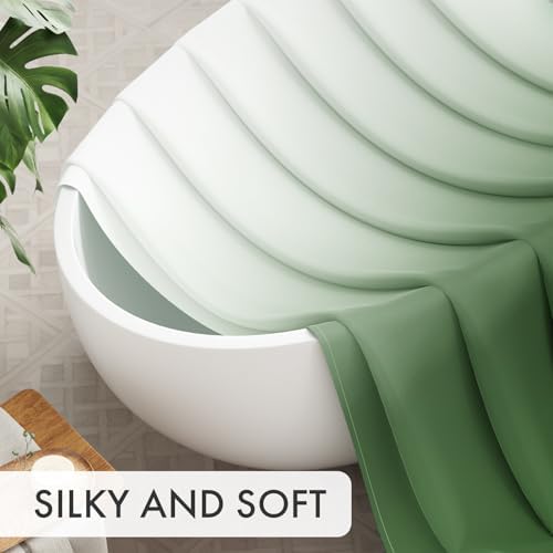 AmazerBath Fabric Shower Curtain Set, Ombre Grass Green Curtain - Image 3