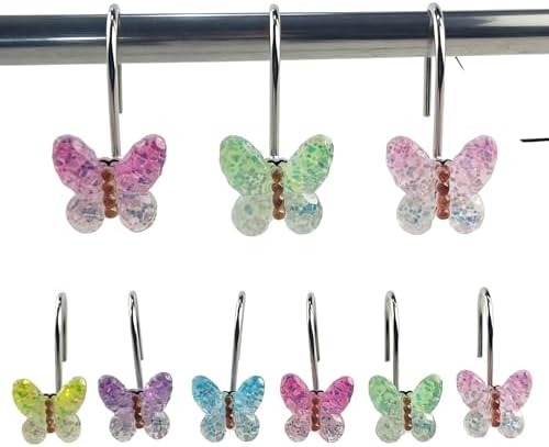 Two Fish Home Fashions Set of 12 Decorative New ButterflyShower Curtain Hooks - Image 5