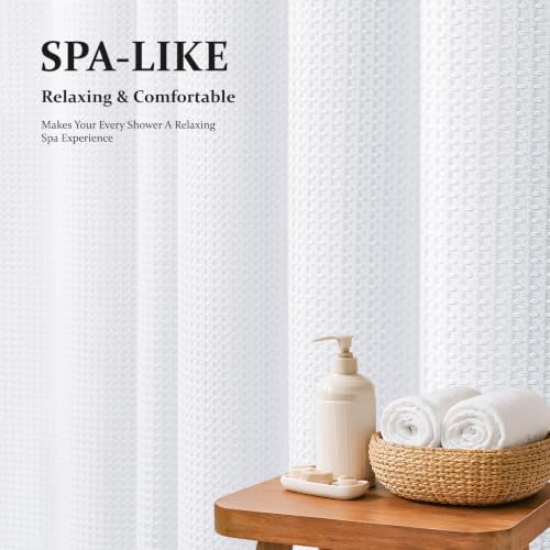 Dynamene Extra Long Waffle Shower Curtain 256 GSM Fabric 72x96 White - Image 3