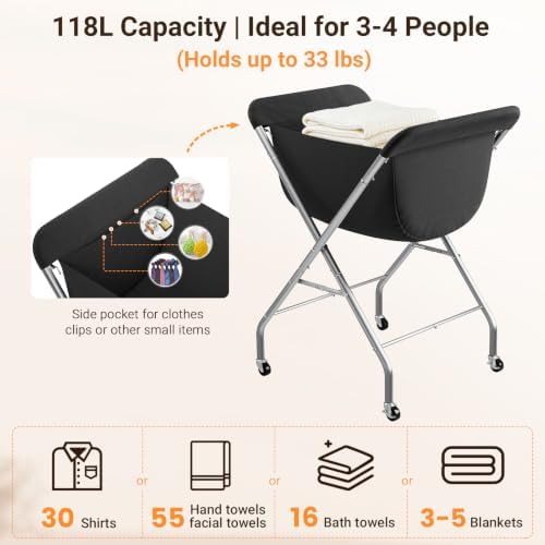 ELYKEN Laundry Basket with Wheels, Collapsible Laundry Hamper - Image 5