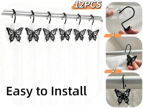 12PCS Decorative Shower Curtain Hooks, Metal Shower Curtain Rings, Rustproof - Image 5