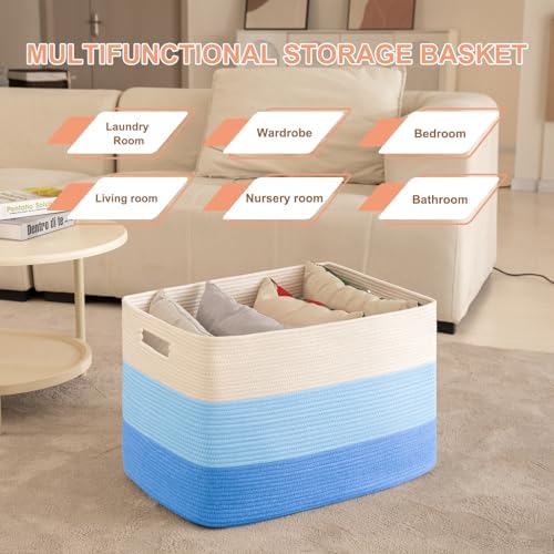 OIAHOMY 108L Extra Large Blanket Basket Dog Toy Basket Gradient Light Blue - Image 4