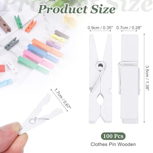 uxcell 100 Pcs Wooden Clothespins, 1.4 Inch Clothes Pins Wooden Colored Small - Image 2