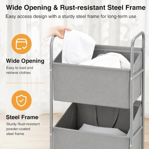 STO STO 3-Tier Vertical Rolling Laundry Hamper, Removable Bags - Image 6