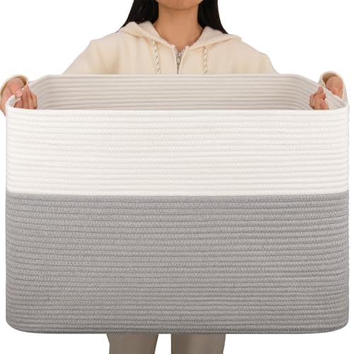 OIAHOMY 108L Extra Large Blanket Basket Dog Toy Basket Grey/White by MasterofSpaceOptimization