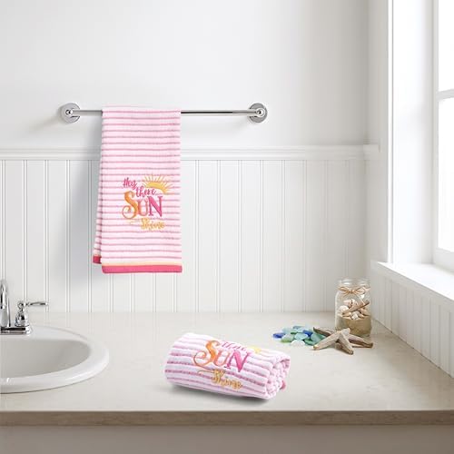 Ritz 2-Piece Cotton Velour Bathroom Hand Towel Set, Embroidered Hey Sunshine - Image 4