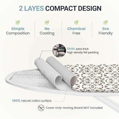 UniSimp Ironing Board Cover and Pad 15"x54" Extra Thick Natural Cotton - Image 5