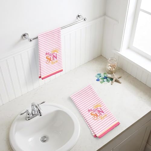 Ritz 2-Piece Cotton Velour Bathroom Hand Towel Set, Embroidered Hey Sunshine - Image 5
