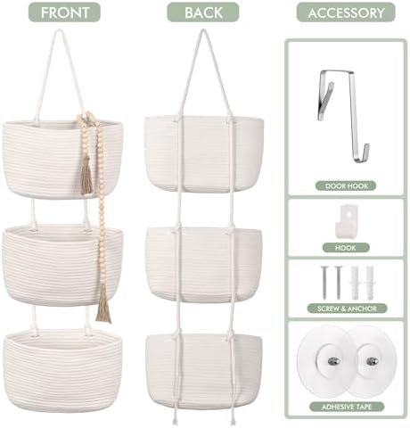 Wall Hanging Rope Baskets 3-Tier Boho Organizers - Image 2