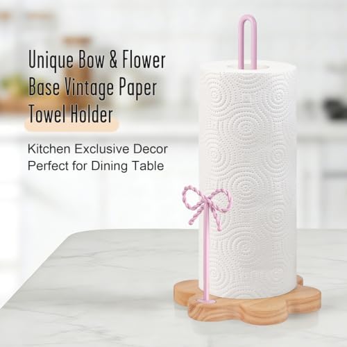 Wood Paper Towel Holder Countertop, Floral Wood Base - Image 2
