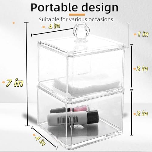 Stackable Square Acrylic Cotton Ball Holder Q-tip Holder Bathroom Swab Dispenser - Image 2