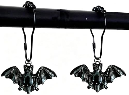 Bat Shower Curtain Hooks, Gothic Black Vampire Bats Bathroom Decor by Daxingbu
