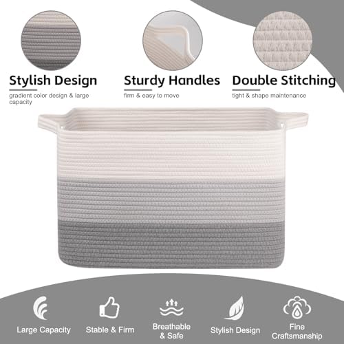 OIAHOMY Large Blanket Basket, 65L Cotton Rope Woven Laundry Basket, Toy Bin - Image 6