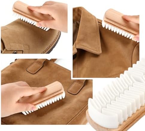 3Pcs Suede Shoe Brush and Eraser Set, Wood Handle Soft Brus-h and Stain Eraser - Image 5