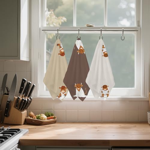 3 Pcs Funny Highland Cow Hand Towels, Cow Farmhouse Decorative Dish Towels - Image 5