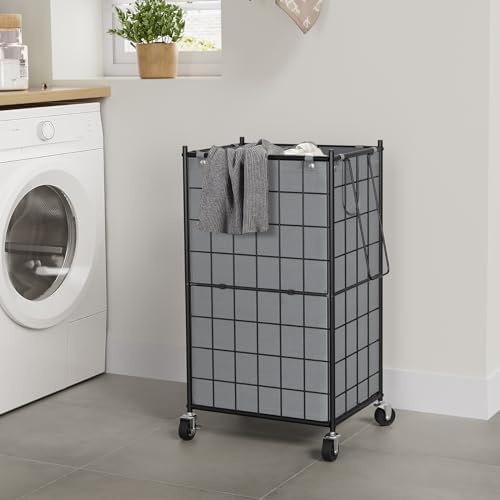 WOWLIVE Rolling Laundry Basket, Metal Wire Frame Laundry Hamper - Image 3