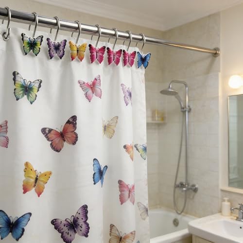 Two Fish Home Fashions Set of 12 Decorative Colourful Butterfly Shower Curtain - Image 5