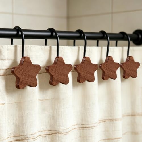 12-Piece Wood Star Shower Curtain Hooks - Image 5