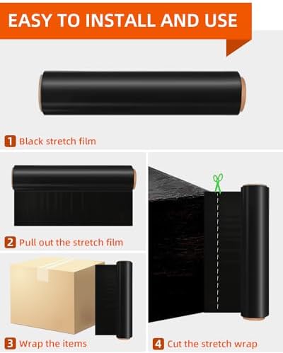 Black Stretch Wrap Film, Shrink Wrap 18in x 1500ft 4 Pack, Heavy Duty Privacy - Image 4