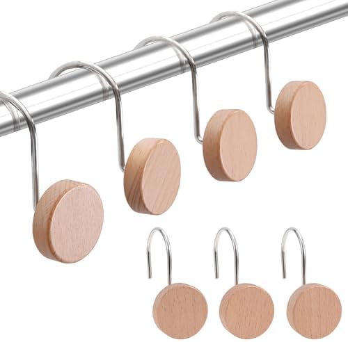 Wood Shower Curtain Hooks Rust Proof, Boho Shower Curtain Hooks Decorative by Unknown