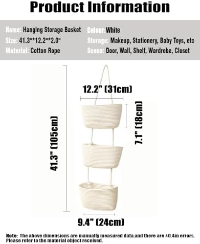 AARAINBOW Wall Hanging Cotton Baskets, Large 3 Tier Decorative Basket - Image 2