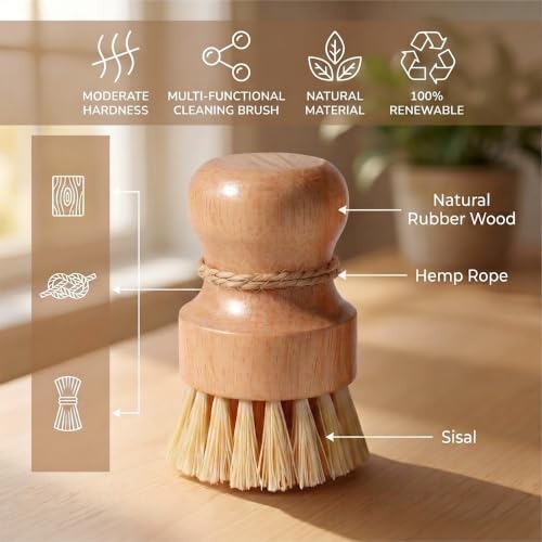 Wood Dish Brush, Natural Fiber Kitchen Scrubber - Image 5