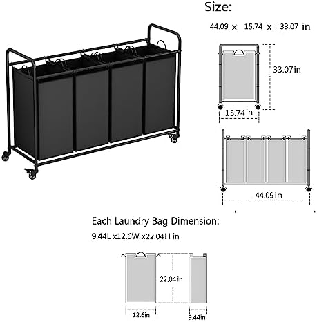4 Section Laundry Hamper, 180L Laundry Sorter - Image 5