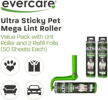 Evercare Ultra Sticky Pet Mega Lint Roller Value Pack, Manual Clothes & - Image 2