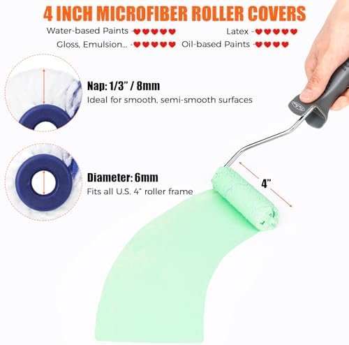 24pcs 4 Inch Microfiber Paint Roller Covers 1/3" Nap, Non-Shedding - Image 2
