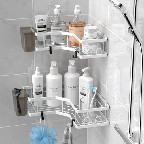AKTECKE Shower Caddy Corner Organizer Shelf: 2Pack Adhesive Shower Essentials - Image 3